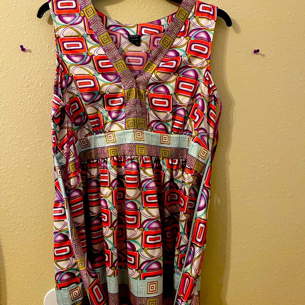 Nicole by Nicole Miller Greek Abstract Print V-Neck Tie Back Blouse 14